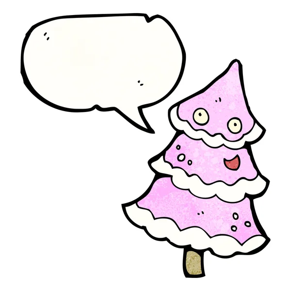 Pink christmas tree with speech bubble — Stock Vector