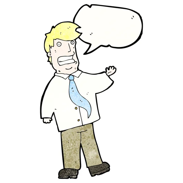 Grinning salesman with speech bubble — Stock Vector