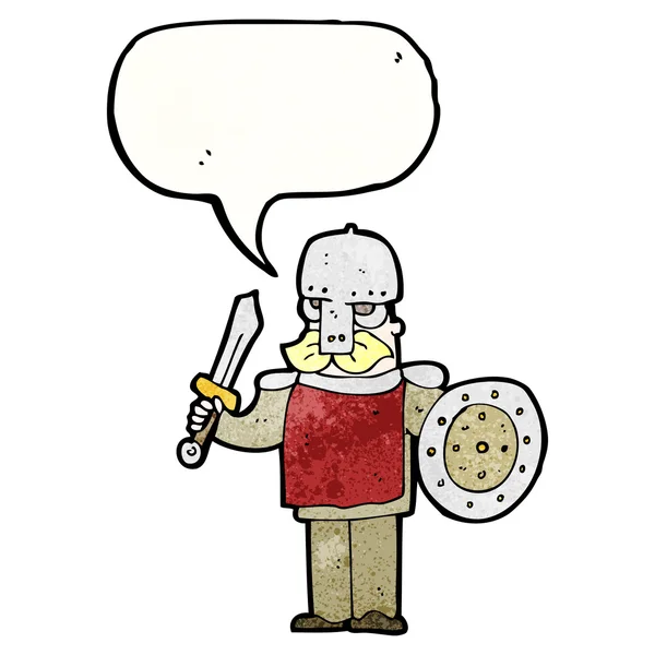 Medieval soldier with speech bubble — Stock Vector