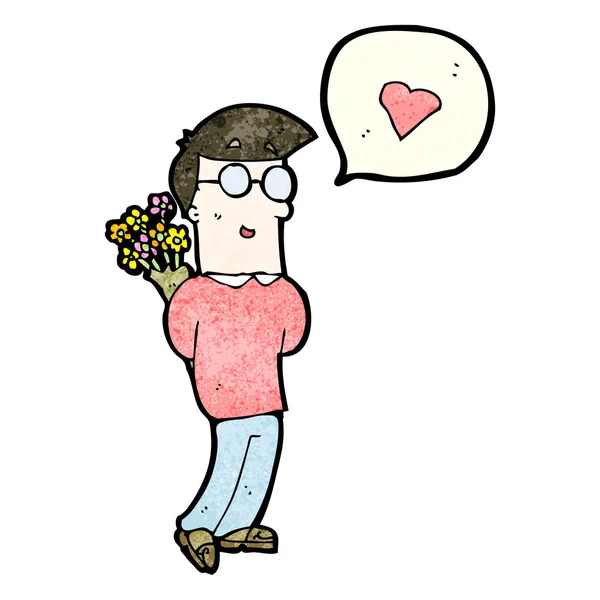 Boy with flowers behind back — Stock Vector