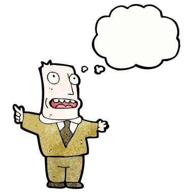 düşünce balonu olan orta yaşlı adam