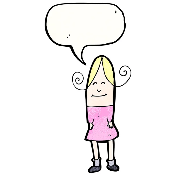 Blond doodle girl with speech bubble — Stock Vector