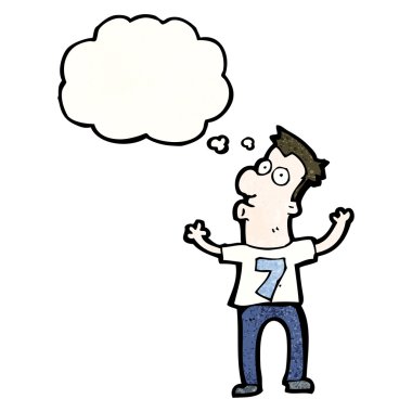 Yedi numara ile tişörtlü adam