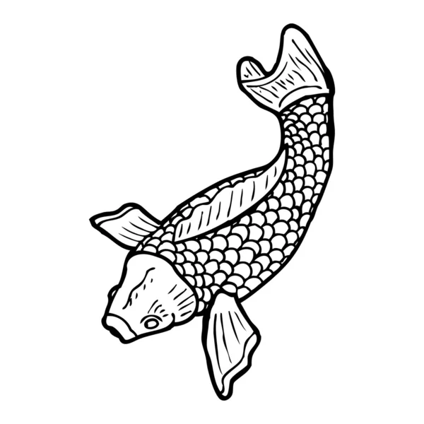 Tatuaje de pescado japonés blanco y negro — Archivo Imágenes Vectoriales