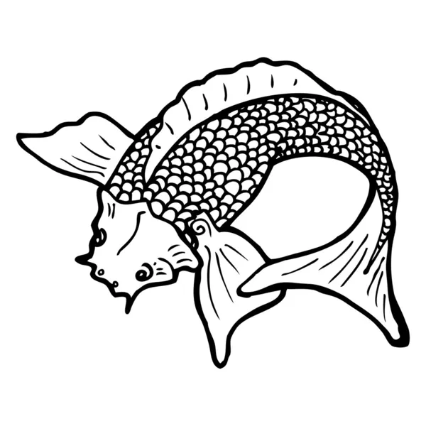 Tato ikan Jepang hitam dan putih - Stok Vektor