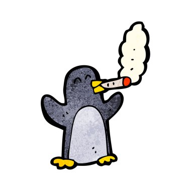 Penguin smoking cigarette cartoon clipart