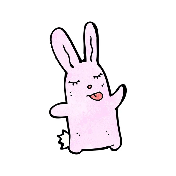 Lindo conejo rosa conejo sobresaliendo caricatura lengua — Vector de stock