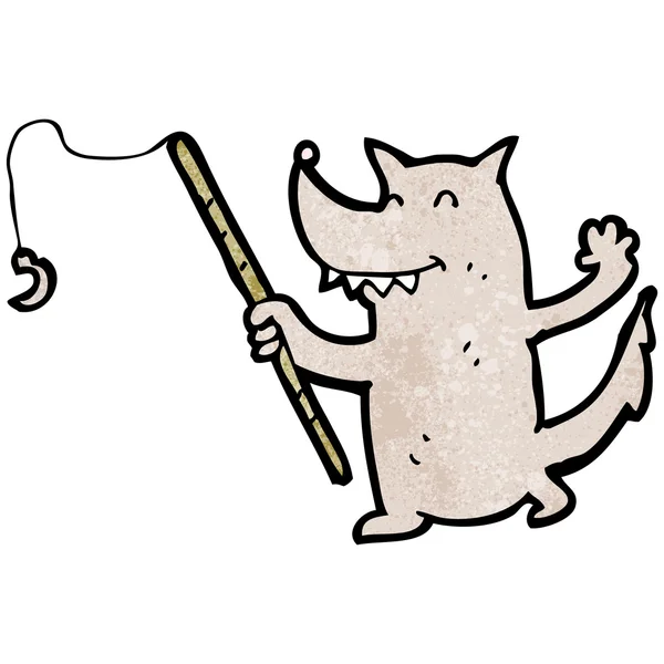 Loup avec canne à pêche dessin animé — Image vectorielle