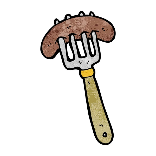 Salchicha en la caricatura tenedor — Vector de stock