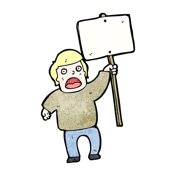 Protestante com cartaz desenhos animados — Vetor de Stock