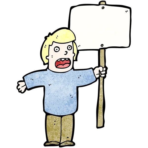 Protesteur avec placard dessin animé — Image vectorielle