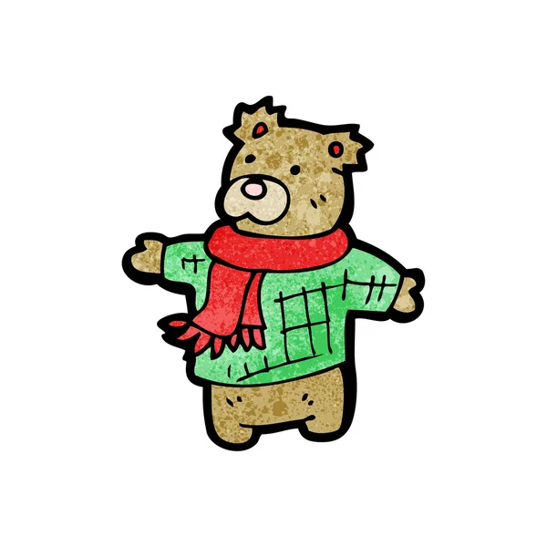 Bonito oso usando una bufanda y suéter — Vector de stock