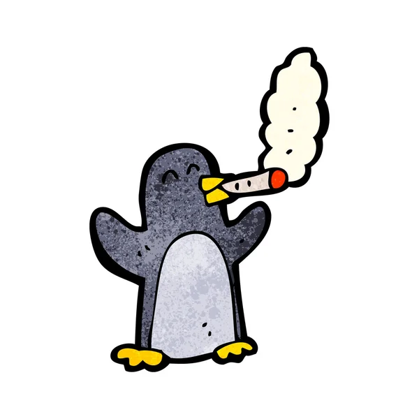 Penguin smoking cigarette cartoon — Stock Vector