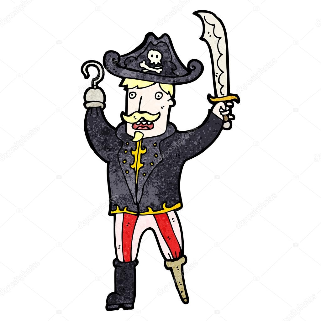 dos desenhos animados capitão pirata com perna de pau e gancho