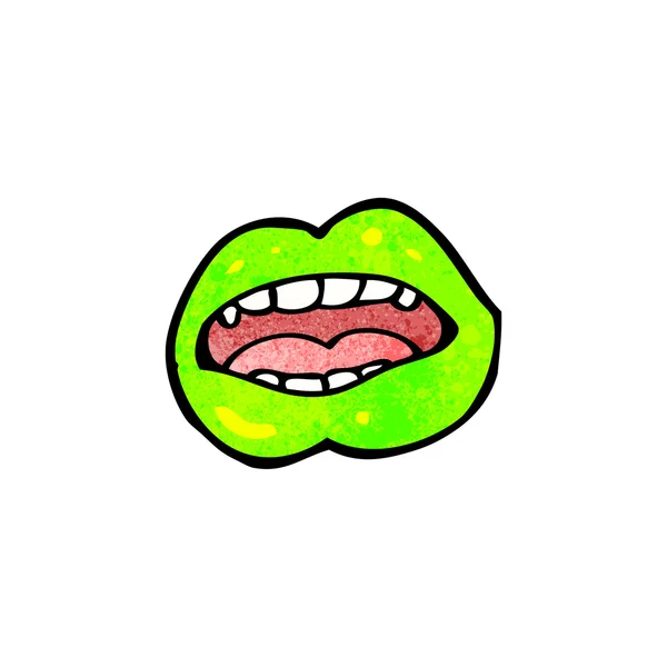 Bright green biting lips cartoon — Stock Vector