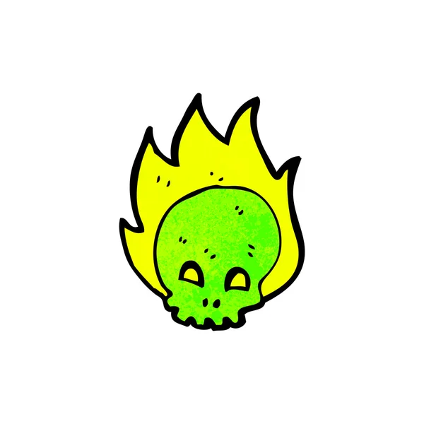 Cráneo verde con llamas — Vector de stock