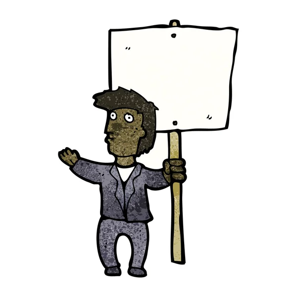 Mann mit Schild-Karikatur — Stockvektor