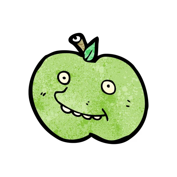 Çizgi film yeşil elma maskotu — Stok Vektör