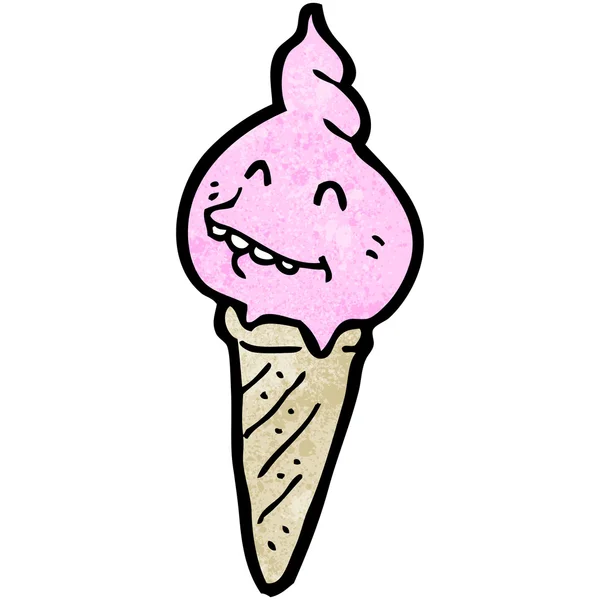 Cartone animato di una mascotte del cono del gelato della cialda — Vettoriale Stock
