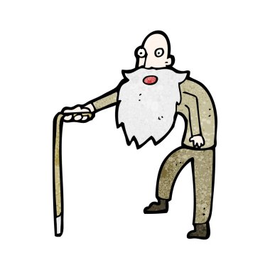 Yaşlı adam baston karikatür (raster sürümü ile)