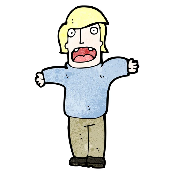 Hombre de dibujos animados encogiéndose de hombros — Vector de stock