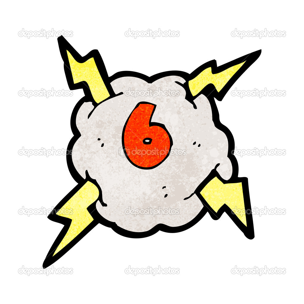 cartoon lightning bolt storm cloud number 6