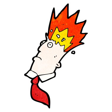 baş karikatür patlayan stres adamı