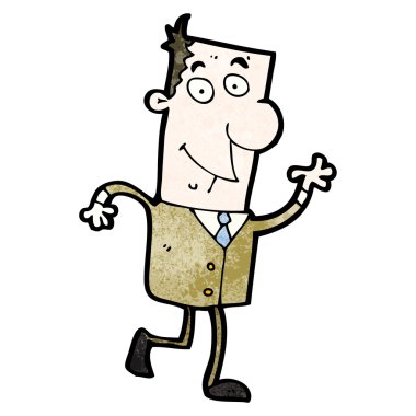 yürüyüş ve sallayarak mutlu karikatür adam