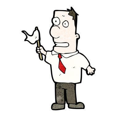 beyaz bayrak sallayarak karikatür işadamı