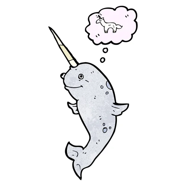 Narval soñando con una caricatura de unicornio — Archivo Imágenes Vectoriales