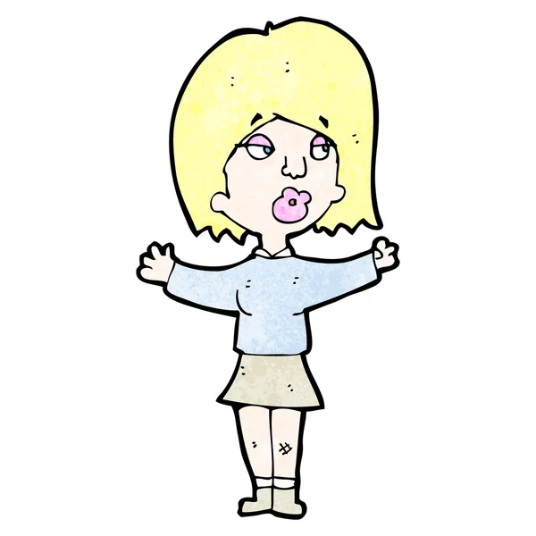 Blond woman with outstretched arms cartoon (raster version) — Stock Vector