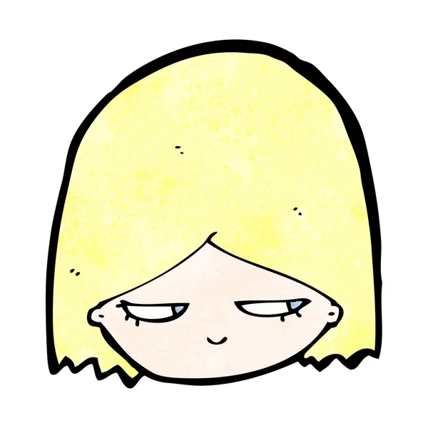Karikatur blonder Mädchenkopf mit verdächtigem Gesichtsausdruck — Stockvektor