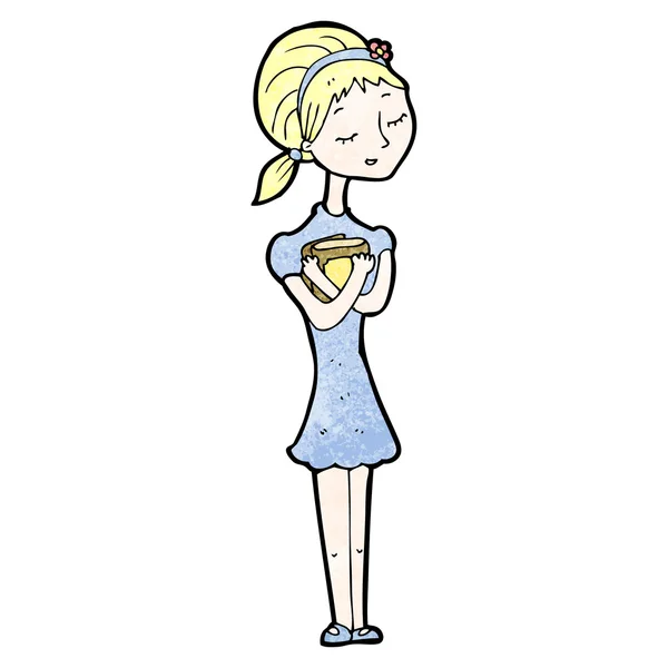 Pretty blond college girl cartoon (raster version) — Stock Vector
