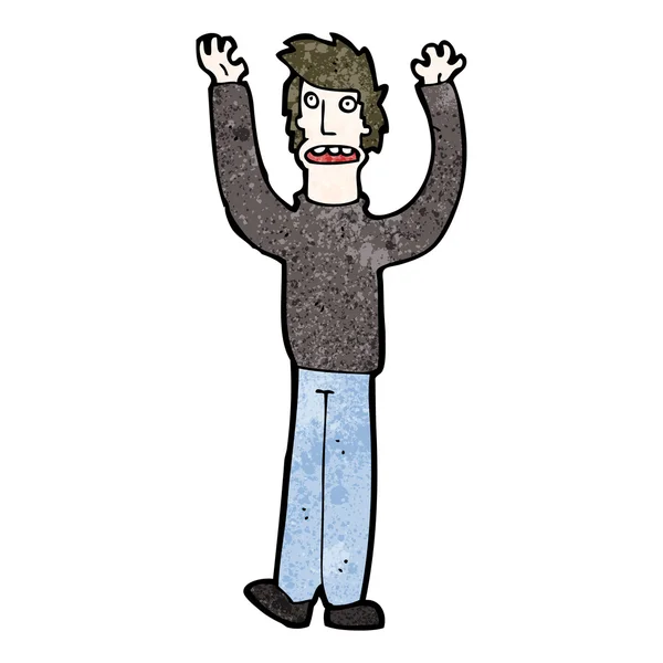 Hombre de dibujos animados con los brazos en el aire — Vector de stock