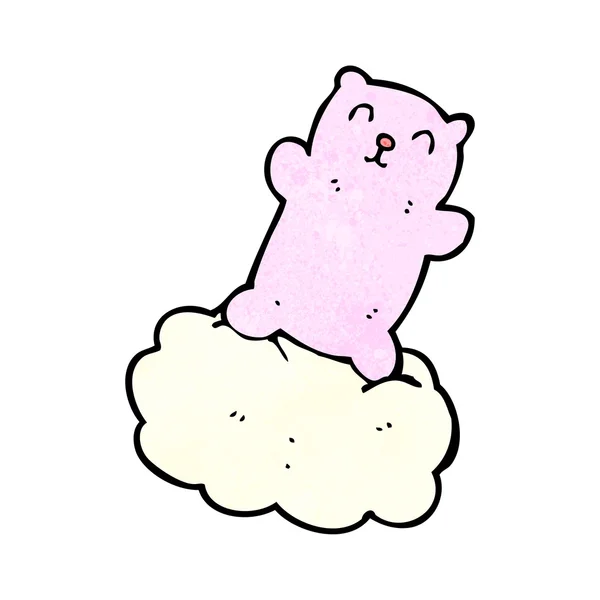 Urso rosa flutuando em desenhos animados nuvem — Vetor de Stock