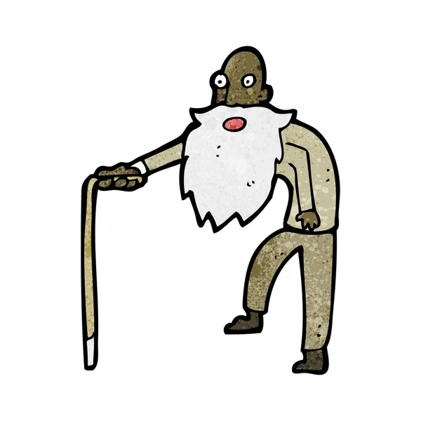 Old man with walking stick cartoon (raster version) — Stock Vector
