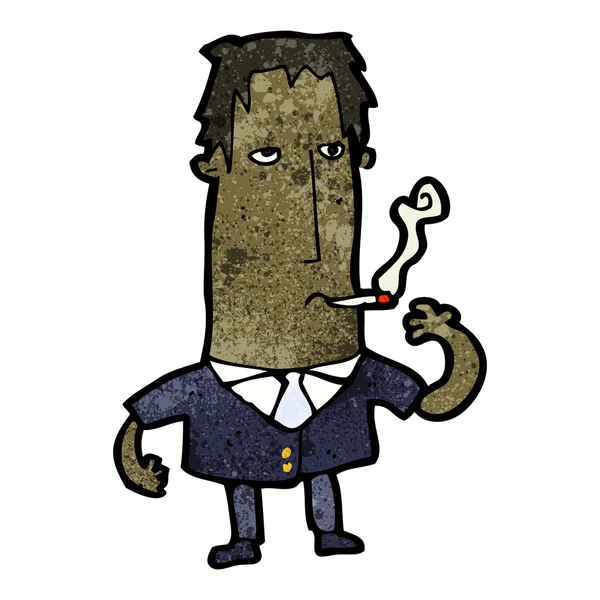 Uomo fumatore in tuta cartone animato — Vettoriale Stock