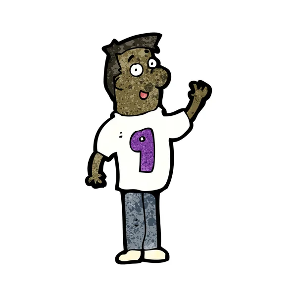 番号 9 のシャツに漫画男 — ストックベクタ