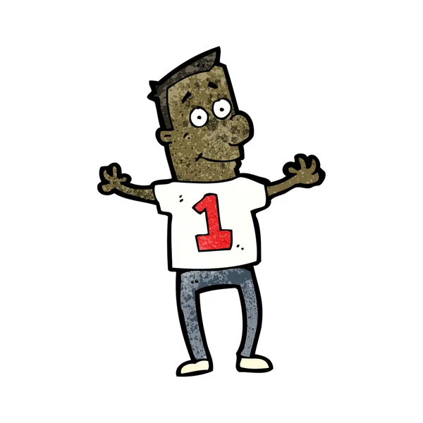 Cartoon man in number 1 shirt — Stock Vector