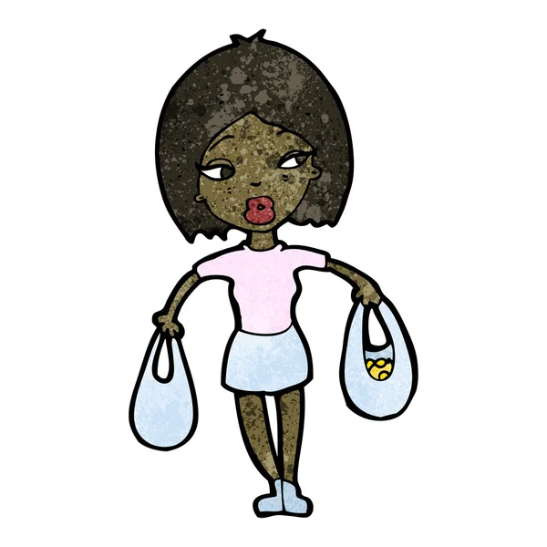 Cartoon woman carrying shopping bags — Stock Vector