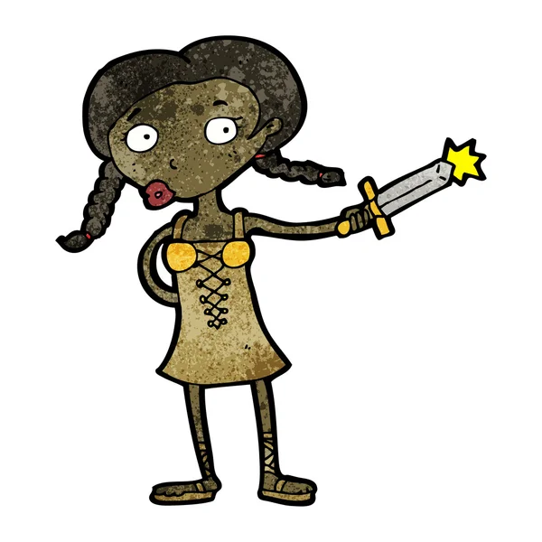 Middeleeuwse warrior meisje cartoon — Stockvector