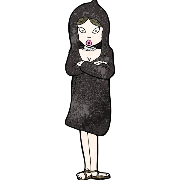 Mulher dos desenhos animados em casaco preto — Vetor de Stock