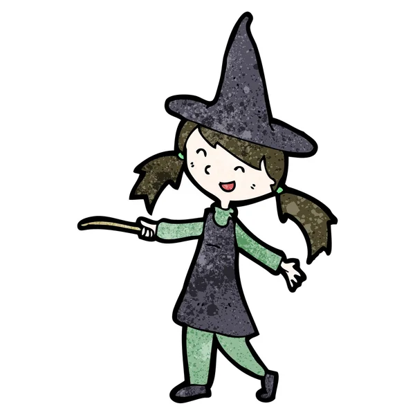 Cartoon young witch with wand — Stock Vector