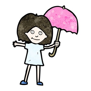 Şemsiyeli karikatür kadın