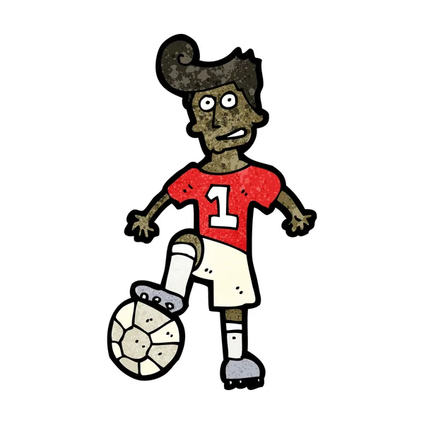 Niño con dibujos animados de fútbol — Vector de stock