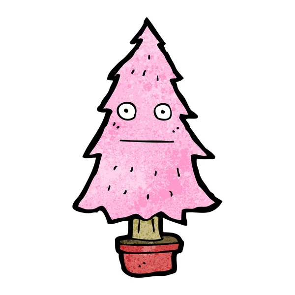 Pink christmas tree cartoon — Stock Vector