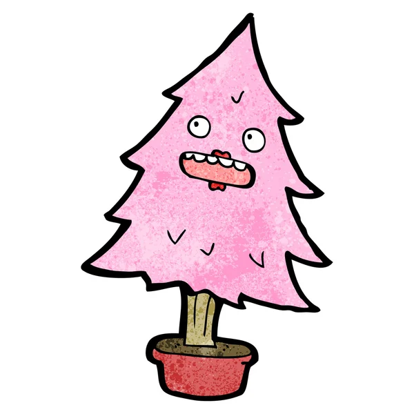 Pink christmas tree cartoon — Stock Vector