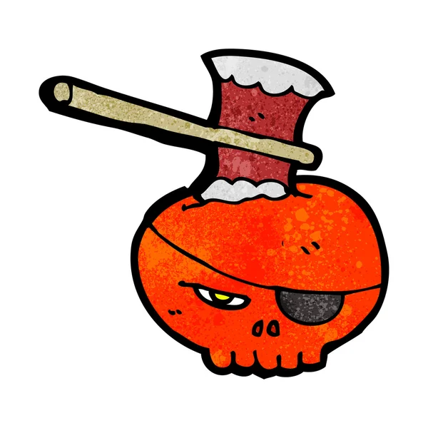 Crânio pirata vermelho com um machado — Vetor de Stock
