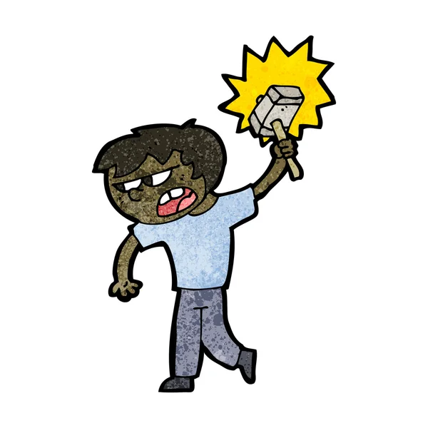 ハンマーを持つ漫画少年 — ストックベクタ