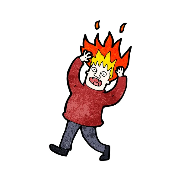 Tecknade man med hår i brand — Stock vektor